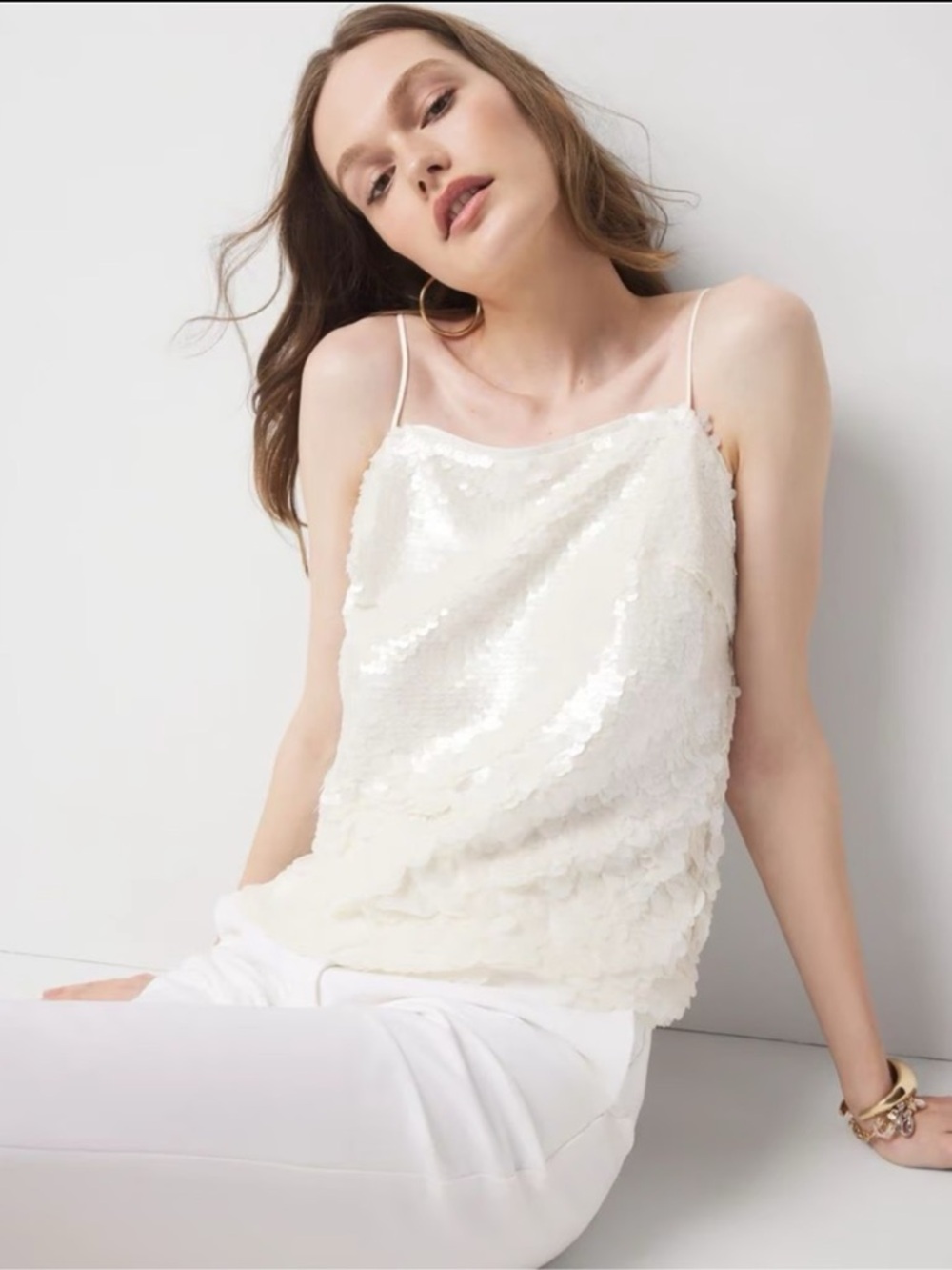 NWT WHBM Ivory Sequin Mesh Cami